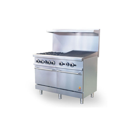 Gas Range with Built-In Convection Oven 48"w/24" Charbroiler top with 4 Open Burners HZ-CR48-24CB