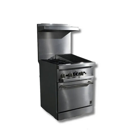 Gas Range 24"w/12"  Charbroiler top with 2 Open Burners  HZ-R24-12CB